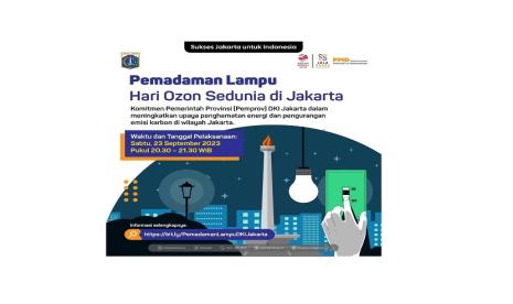 Pemadaman Lampu Jakarta. Pemprov DKI Jakarta akan melakukan pemadaman lampu hari ini, Sabtu (23/09/2023) untuk memperingati Hari Ozon Sedunia. Pemadaman akan berlangsung selama satu jam dari pukul 20.30 WIB sampai 21.30 WIB.