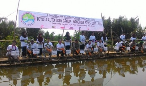 Penanaman mangrove menandai berakhirnya kampanye satu juta Mangrove yang digelar Toyota di Muara Gembong, Sabtu (9/9).