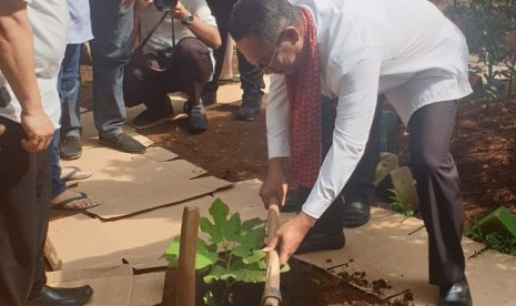 Penanaman pohon di RPTRA Amir Hamza, Menteng, Jakarta Pusat, Jumat (27/12)