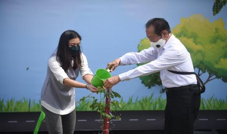 Penanaman pohon trembesi di area tol Trans Sumatera