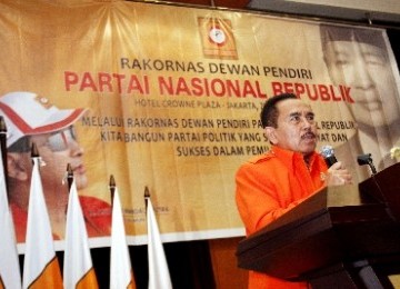 Pendiri Nasional Republik (Nasrep) Mayjen (Purn) Edi Waluyo memberikan sambutan saat Rapat Koordinasi Nasional (Rakornas) Dewan Pendiri Partai Nasional Republik di Jakarta, beberapa waktu lalu.