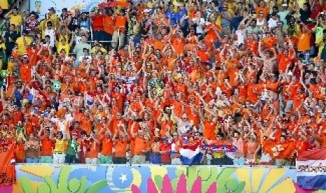 Pendukung timnas Belanda di Piala Dunia 2014.