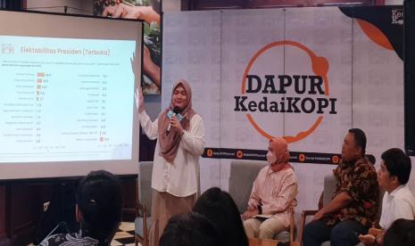 Peneliti Senior Lembaga Survei KedaiKOPI Ashma Nur Afifah memaparkan hasil survei yang dilakukan lembaga tersebut pada 3-18 Agustus 2022. Dalam survei ini menemukan kenaikan elektabilitas Puan Maharani, Jumat (9/9/2022).