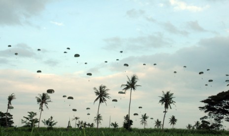 Penerjun di Latihan Gabungan TNI di Asembagus, Situdbondo, Rabu (4/6)