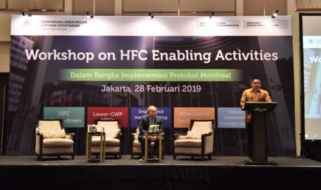 Pengaturan Pengurangan BPO. Direktur Jenderal Pengendalian Perubahan Iklim Kementerian LHK  Ruandha Agung Sugardiman dalam Workshop on HFC Enabling Activities di  Jakarta, Kamis (28/2).