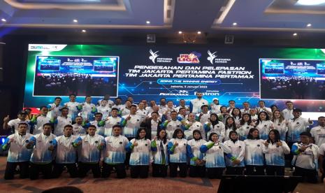 Pengesahan dan Pelepasan Tim Pertamina Fastron dan Tim Pertamina Pertamax untuk Proliga 2023, di Graha Pertamina, Jakarta, Selasa (3/1/2022). 