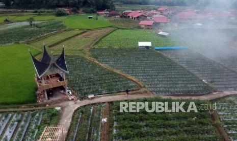 Pengunjung menikmati area pertanian di kawasan Agroeduwisata Le Marsi, Nagari Pandai Sikek, Kabupaten Tanah Datar, Sumatera Barat, Sabtu (9/1). Kepala Balai Pelestarian Cagar Budaya Provinsi (BPCB) Sumatera Barat Teguh Hidayat mengatakan Kabupaten Tanah Datar memiliki potensi budaya yang sangat kaya.