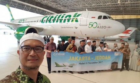 Pengurus Asphurindo meninjau pesawat terbaru Citilink, Airbus Neo 320, yang akan digunakan untuk mengangkut jamaah umrah 1439 H.