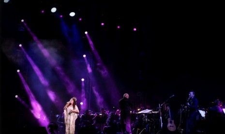 Penyanyi Inggris Sarah Brightman di panggung Prambanan Jazz, Sabtu (19/8).