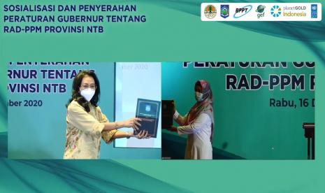 Penyerahan penghargaan secara virtual dari KLHK kepada Wagub NTB. Wakil Gubernur Nusa Tenggara Barat Hj Sitti Rohmi Djalilah mengapresiasi berdirinya posko ketahanan pangan yang diintegrasikan dengan posko terpadu pemberlakuan pembatasan kegiatan masyarakat (PPKM) skala mikro berbasis rukun tetangga (RT) di Desa Jenggala, Kabupaten Lombok Utara.