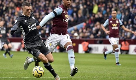 Penyerang Leicester City Jamie Vardy saat melawan Aston Villa pada Ahad (8/12) malam WIB.