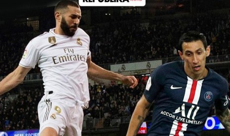 Penyerang Real Madrid Karim Benzema dan winger PSG Angel Di Maria.