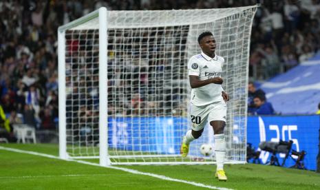 Penyerang Real Madrid, Vinicius Junior. Vinicius jadi bintang kemenangan Madrid atas Liverpool. 