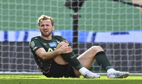 Penyerang Tottenham Hotspur Harry Kane saat final Piala Liga Inggris.