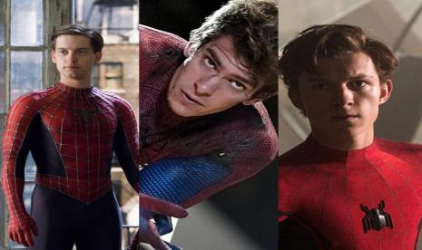 Adegan Tobey Maguire dan Andrew Garfield di film Spider-Man: No Way Home versi blu ray  lebih panjang. (ilustrasi).