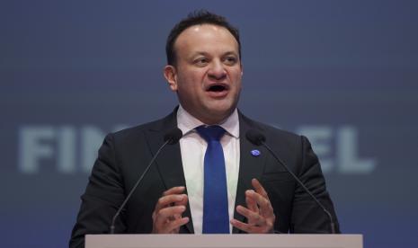 Perdana Menteri Irlandia Leo Varadkar berbicara di Kongres EPP di Bukares, Rumania, Kamis, 7 Maret 2024.