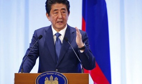 Perdana Menteri Jepang Shinzo Abe saat berbicara di forum G20, Sabtu (29/6).