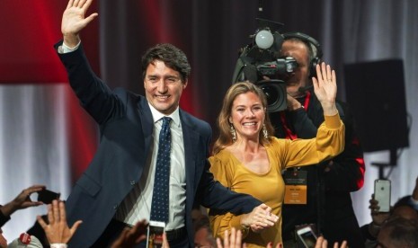 Perdana Menteri Kanada yang juga Pemimpin Partai Liberal Justin Trudeau bersama istri Sophie Gregoire Trudeau