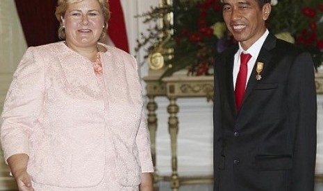 Perdana menteri Norwegia, Erna Solberg saat mendatangi Indonesia (14/4).