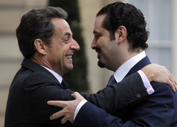 Perdana Menteri Lebanon Saat Hariri (kanan) bersama Presiden Prancis Nicolas Sarkozy