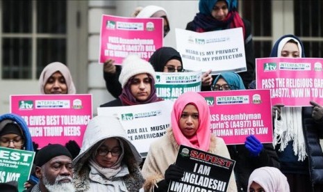 Perempuan di New York memperingati Hari Hijab Sedunia