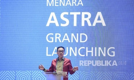 Peresmian Menara Astra. Presiden Direktur PT Astra International Prijono Sugiarto menyampaikan pidato saat peresmian Menara Astra di Jakarta, Rabu (20/2/2019). 