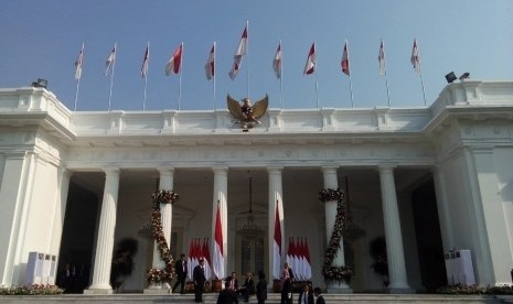 Persiapan foto para menteri Kabinet Indonesia Kerja 2 Presiden Jokowi dan Wakil Presiden Maruf 