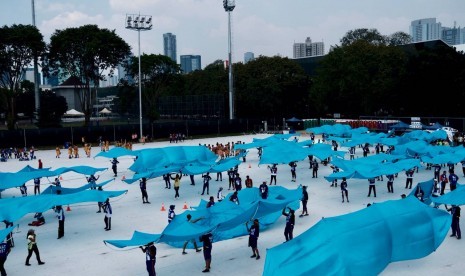 Persiapan pembukaan Asian Games 2018. Para pengisi acara sedang berlatih di kawasan Senayan Jakarta.