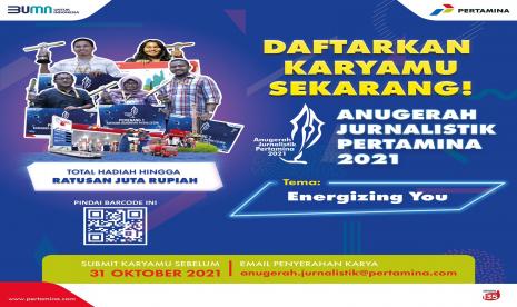 Pertamina kembali hadirkan Anugerah Jurnalistik Pertamina (AJP) 2021 dengan mengusung tema “Energizing  You”. Tema kali ini juga telah ditetapkan menjadi tema komunikasi perusahaan tahun 2021 sejalan dengan langkah dan inovasi Pertamina untuk selalu memberikan energi dan mendorong kemajuan negeri. 