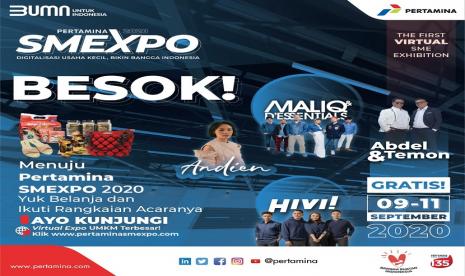 Pertamina SMEXPO 2020 akan mulai berlangsung besok Rabu (9/9). Ajang pameran virtual produk UMKM binaan Pertamina yang akan digelar selama tiga hari ini menyuguhkan 1.226 jenis produk yang dapat menjadi pilihan pengunjung. 