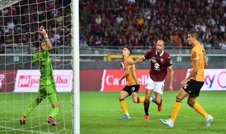  Pertandingan leg pertama play-off Liga Eropa UEFA antara Torino FC dan Wolverhampton Wanderers FC di Stadion Olimpico di Turin, Italia (22/8/ 2019). 