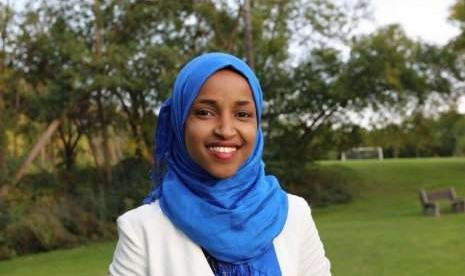 Perwakilan negara bagian Minnesota dan Muslim kelahiran Somalia, Ilhan Omar. 