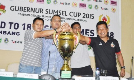 Perwakilan tim peserta Gubernur Sumsel Cup saat konferensi pers, Senin (16/3).