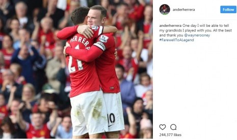 Pesan penghormatan Ander Herrera kepada Wayne Rooney melalui Instagram.