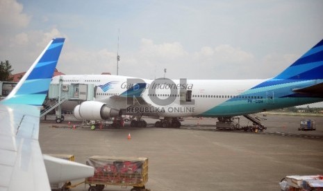 Pesawat Garuda parkir di Bandara Soekarno Hatta,Cengkareng, Banten.