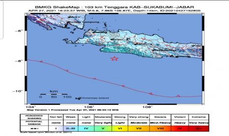 Peta gempa bumi guncang Sukabumi Jawa Barat (ilustrasi)