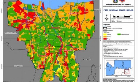 Peta kawasan wilayah rawan banjir di DKI Jakarta, Rabu (24/10). 