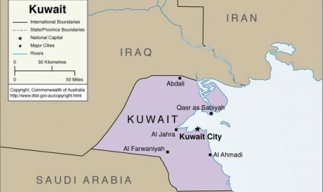 Peta Kuwait berbatasan dengan Arab Saudi.