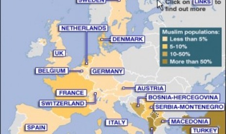 Peta Muslim negara-negara di Eropa