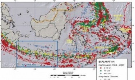 Peta penyebaran titik-titik potensi bahaya seismik gempa di Indonesia