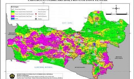 Peta potensi pergerakan tanah di Jateng.