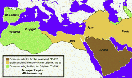  Peta wilayah kekuasaan Dinasti Umayyah.