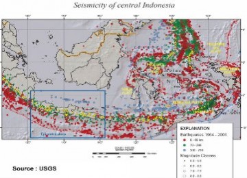 Peta penyebaran titik-titik potensi bahaya seismik gempa di Indonesia