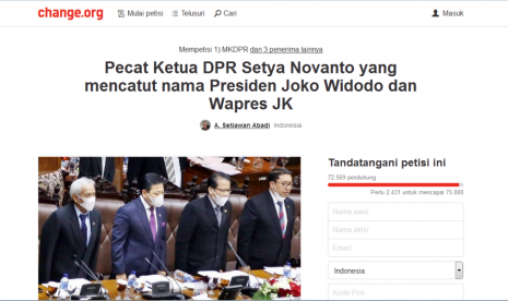 Petisi pencopotan Setya Novanto sebagai ketua DPR.