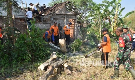 Pohon tumbang menimpa rumah penduduk akibat puting beliung. 