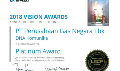 PGN memperoleh penghargaan Platinum Winner Worldwide dari League of American Communication Professional (LACP).