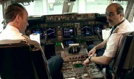 Pilot dan copilot dalam kokpit pesawat, ilustrasi