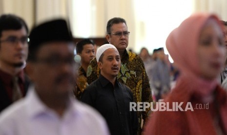 Pimpiman PPPA Daarul Quran Ustaz Yusuf Mansur menghadiri acara Milad dan Paparan Publik Satu Dekade PPPA Daarul Quran di Jakarta, Rabu (5/4). 