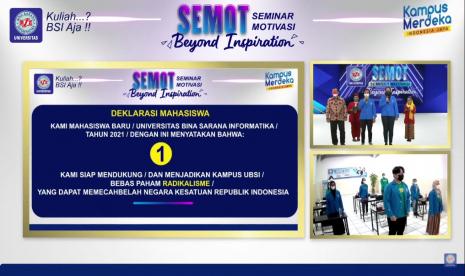 PKKMB (Pengenalan Kehidupan Kampus Bagi Mahasiswa Baru) yaitu Seminar Motivasi (Semot) yang berlangsung secara live streaming pada beberapa platform digital seperti Youtube, Instagram dan Tiktok, pada Ahad (12/9).