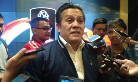 Plt Ketua Umum PSSI, Gusti Randa usai konferensi pers drawing perempat final Piala Presiden 2019, di Stadion Utama Gelora Bung Karno, Jakarta pada Selasa (19/3). 